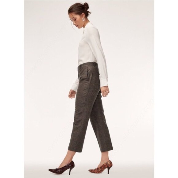 Aritzia Wilfred Gimont Pant Plaid Wool Crop Trousers Straight Leg Brown Size 2 - Picture 8 of 16